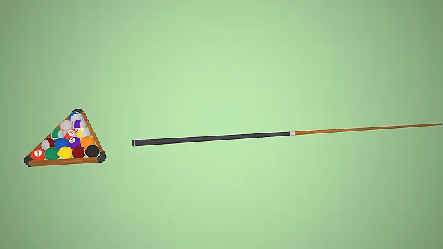 一套低模风格的，适用于台球室的台球装备3D模型