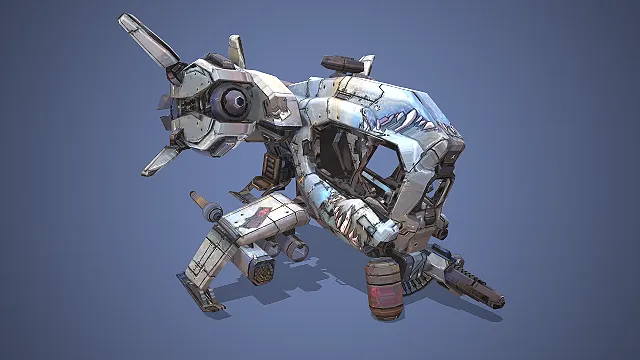 四足机甲载具  金属装甲  开放式座舱  鲨鱼嘴涂装