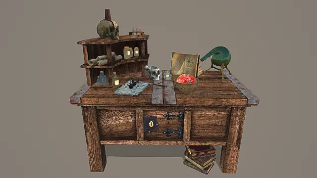 暗黑巫术风复古炼金桌3D模型