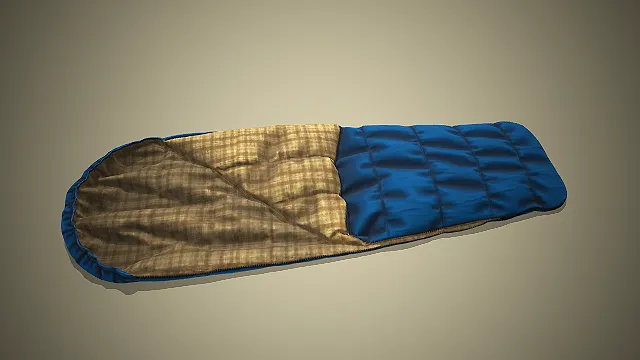 一个蓝棕配色的应急场景的保暖睡袋3D模型