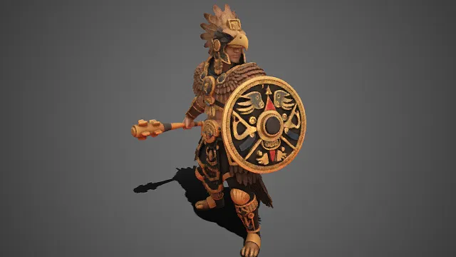 阿兹特克  鹰战士  古文明  鹰首装饰  图腾纹  圆盾  锤形武器