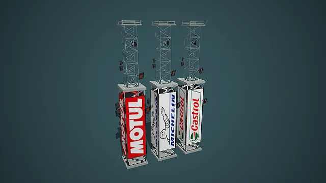 三立柱带照明设备的润滑油与轮胎品牌广告塔模型
