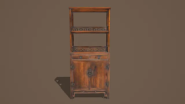 复古中式雕花多格置物柜3D模型