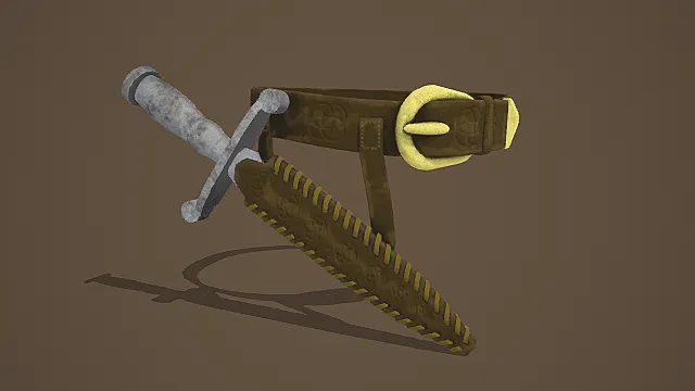 复古风格带鞘佩剑与腰带组合3D模型