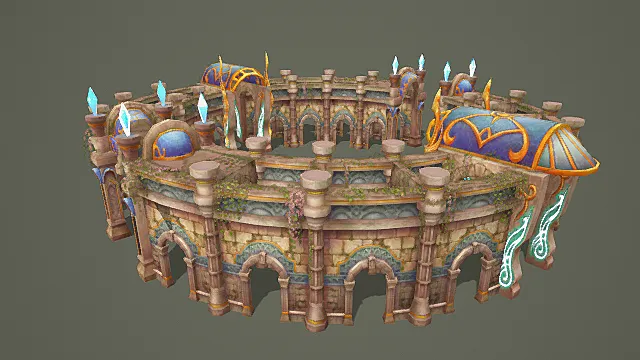 奇幻魔导遗迹建筑群游戏场景模型