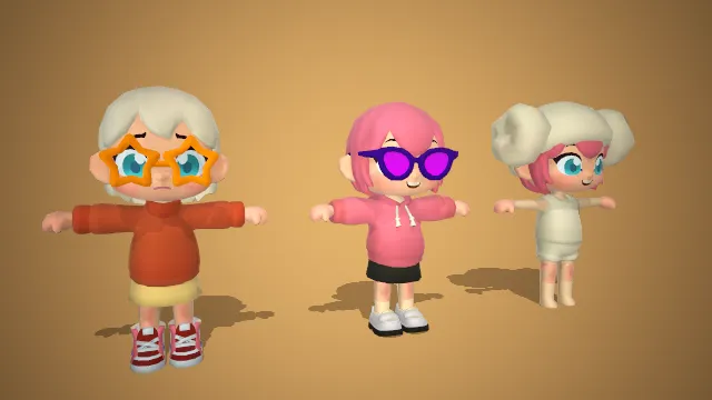 时尚三人组：太阳镜女孩与双丸子头的潮流伙伴