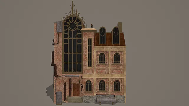 复古蒸汽风红砖鎏金窗多层建筑3D模型