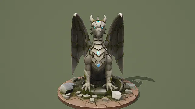 卡通风格奇幻石制巨龙雕像3D模型