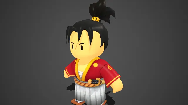 Q 版  卡通武士  丸子头  金色发带  简洁  日式和服  和风主题  