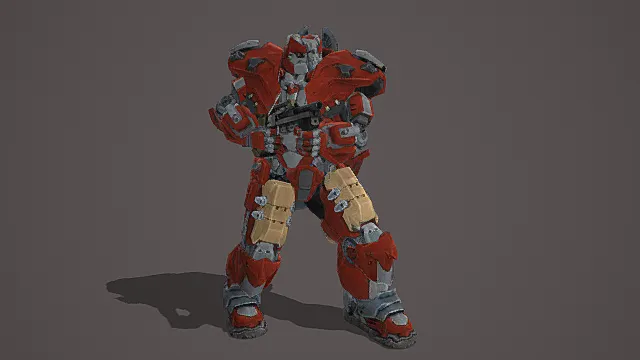 赛博废土风格红金战甲机甲角色3D模型 