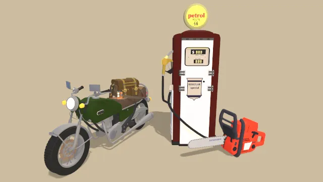 加油站箱子摩托车电锯道具