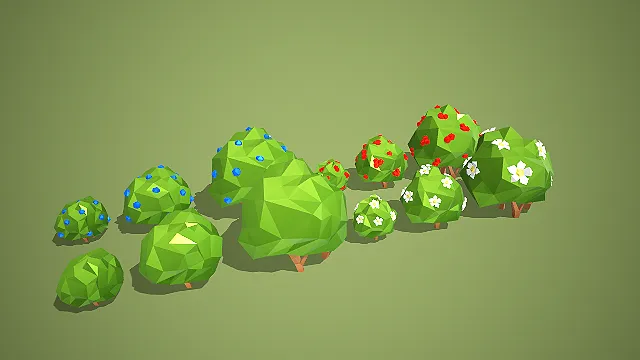 低多边形多形态装饰果树模型套装写实模型