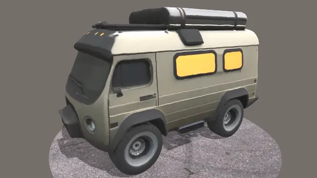 卡通风格化汽车概念露营车UAZ厢式货车