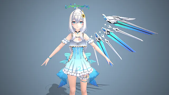 白蓝夏日裙  向日葵发饰  量子剑翼  清凉泳装