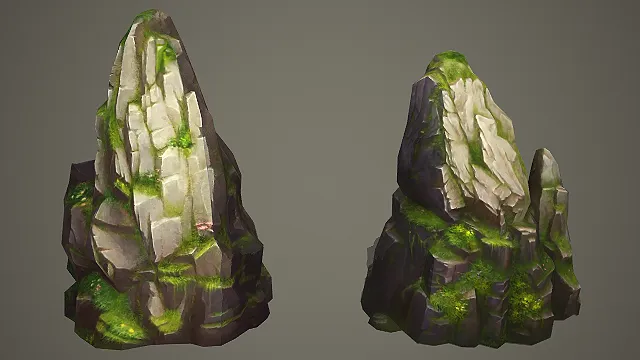 低模两款覆草尖峰山石 3D 模型 仙侠古风场景山体素材
