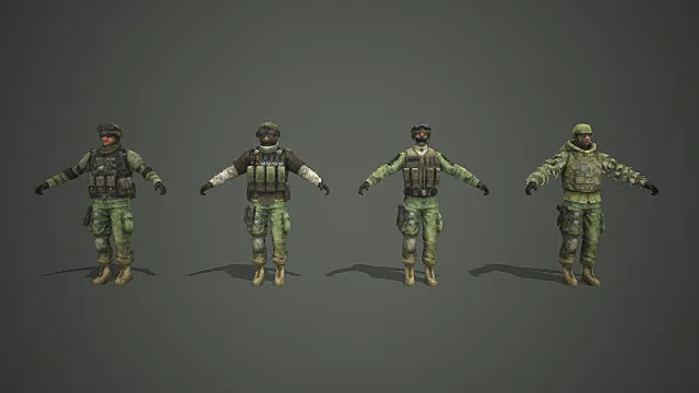 丛林迷彩特战小队模型