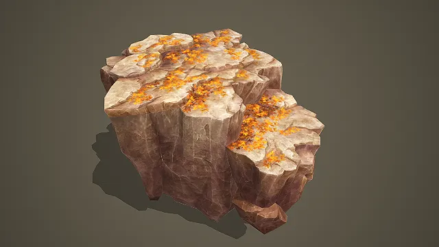 低模带枫叶多层岩石平台 3D 模型 古风游戏场景台阶素材