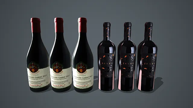 双风格复古质感红酒瓶套装 3D 模型