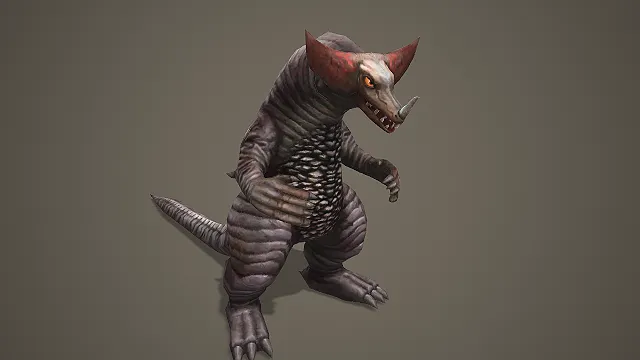 灰紫色褶皱皮肤红耳角龙怪兽游戏角色模型