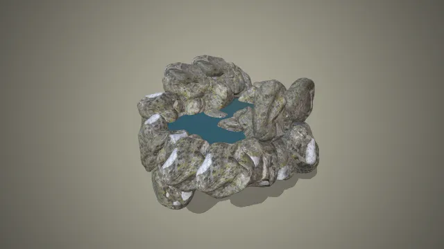 带苔藓与水洼的自然山石组写实场景 3D 模型