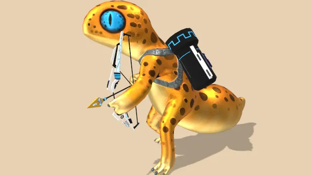 可爱卡通蜥蜴风格化拿着武器动画