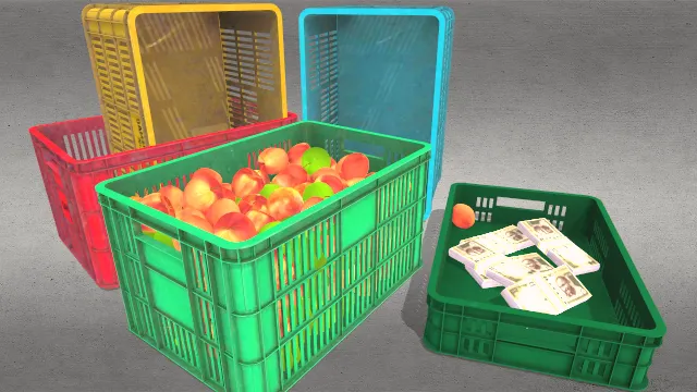 塑料镂空框装有水果苹果纸币