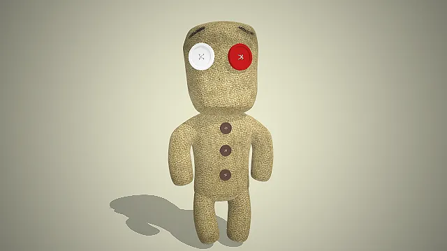 一款哑光织物的粗麻布纽扣娃娃的3D模型