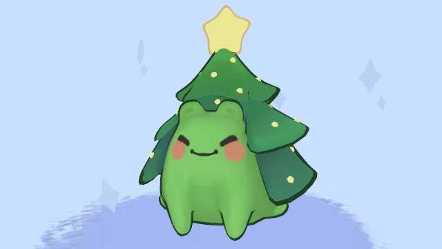 可爱的卡通风格圣诞树青蛙动物Q版