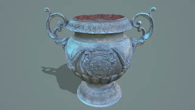 3D卡通风格蓝棕红系复古欧式花瓶模型，创意设计（3D欧式花瓶、卡通风格、卡通复古欧式风，花瓶设计主题）