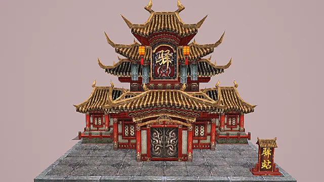 卡通风格中式华贵驿站建筑3D模型