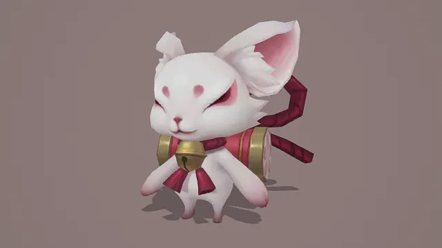 3D卡通风格白狐灵体角色模型，创意设计（3D角色、卡通风格、奇幻风，角色设计主题）