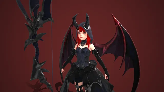 哥特服饰  3D 游戏角色  恶灵  少女形象  暗黑邪魅  长弓