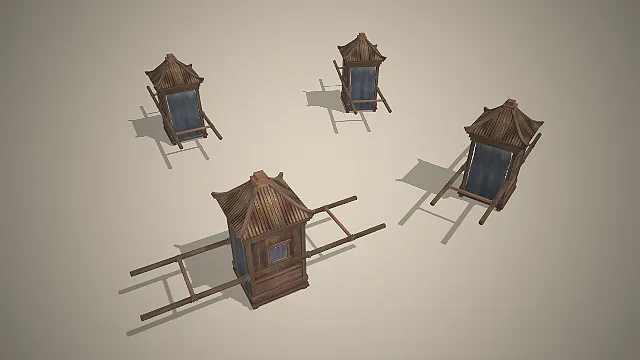 中式古风轿子  交通工具  古风武侠  中式传统代步工具