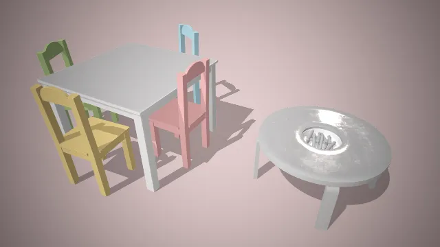 一套儿童专属的桌椅3D模型  儿童学习与玩耍场景