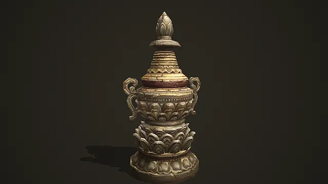 古风莲纹石质佛塔摆件 3D 模型