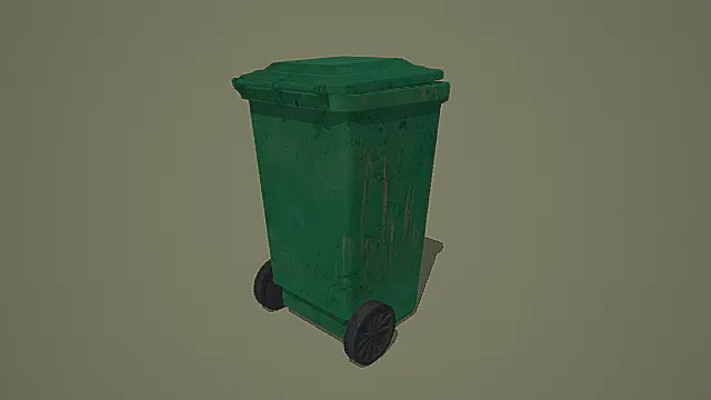 复古绿色带轮垃圾桶3D模型