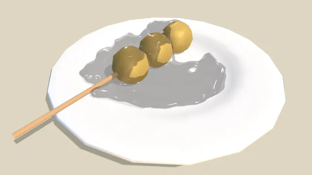 章鱼小丸子酱汁版盘子盛着