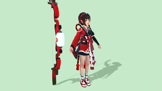 游戏人物 人物模型 日式巫女 游戏皮肤