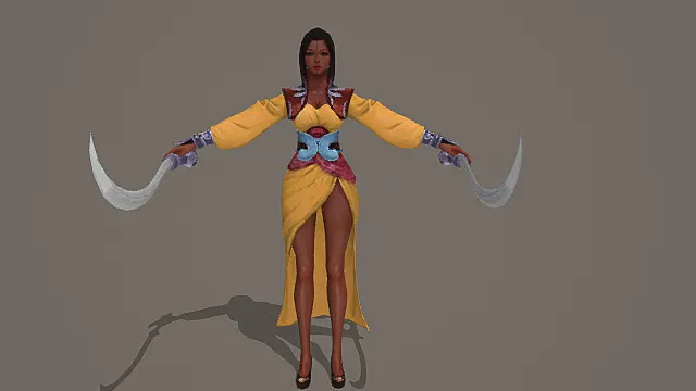 国风双弯刀女侠客带武器3D模型 