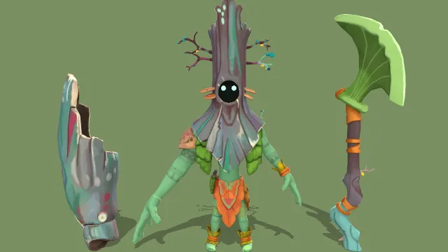 森林守护者植物树桩斧头护盾武器