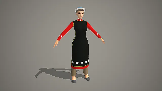 东乡族白帽黑绿边长袍传统服饰女性角色 3D 模型