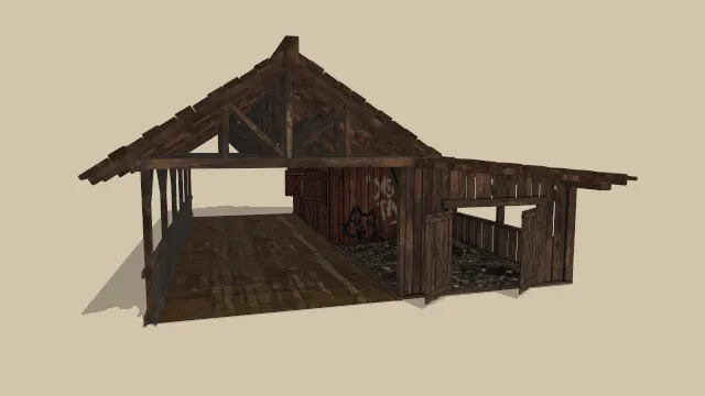 复古破旧木屋建筑房子模型