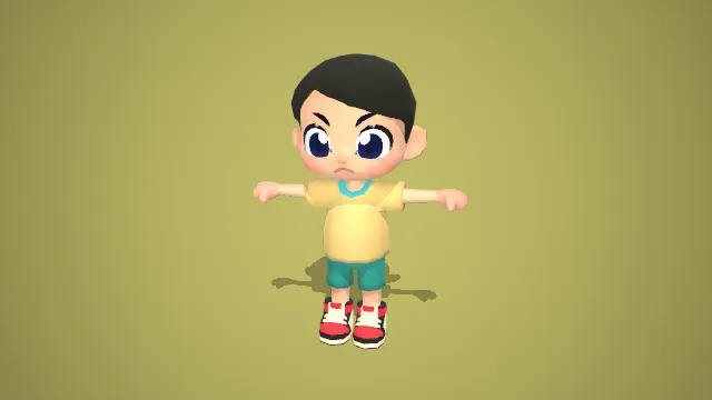 黄衣绿裤气鼓鼓 Q 版男童：萌怒小倔孩卡通模型