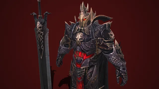 骷髅风格  重铠战将  尖刺重铠  邪异纹路  尖刺设计  黑暗侵蚀  阴森  骷髅纹巨剑