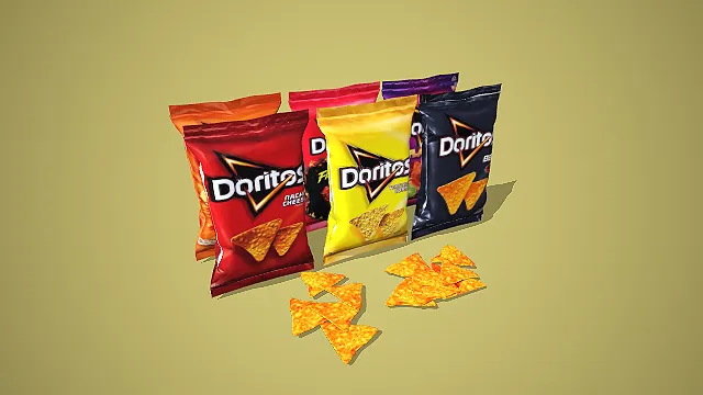 卡通风格多口味多力多滋玉米片组合 3D 低多边形零食场景装饰模型