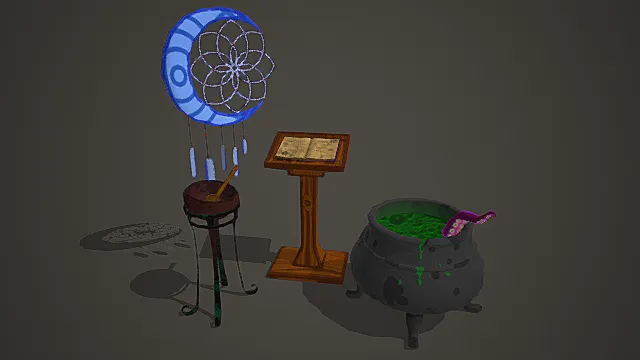 奇幻魔法风格炼金台组合模型 