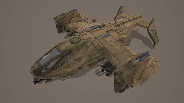   3D写实风格SF重型空投沙漠战机模型，创意设计（3D战机、写实风格、科幻武器主题，武器元素）