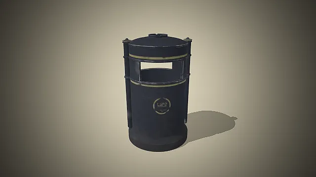 一个复古做旧风格的警用垃圾桶3D模型