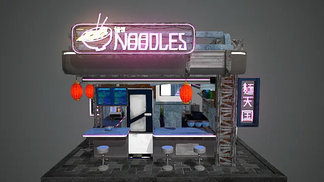 赛博朋克面条馆 – 游戏场景环境道具模型