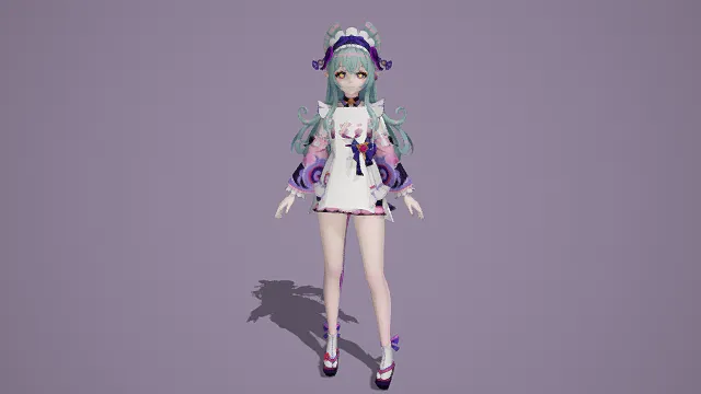 3D卡通风少女角色模型，创意设计（3D少女、卡通风格、可爱精致、二次元主题、兽耳元素）